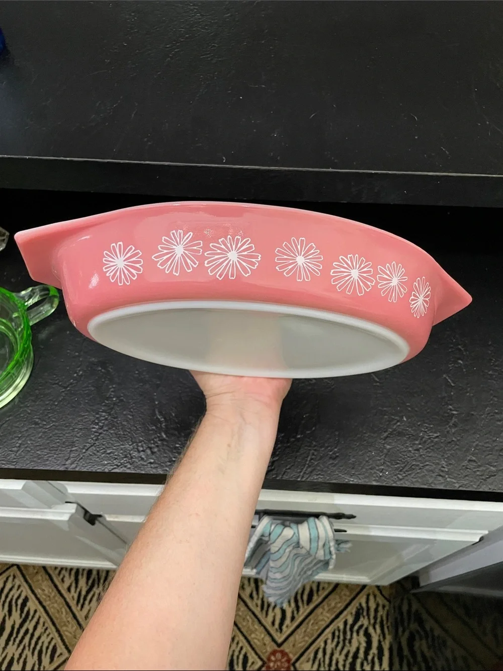 Vintage Pyrex Pink Daisy Divided Casserole Dish with Lid -